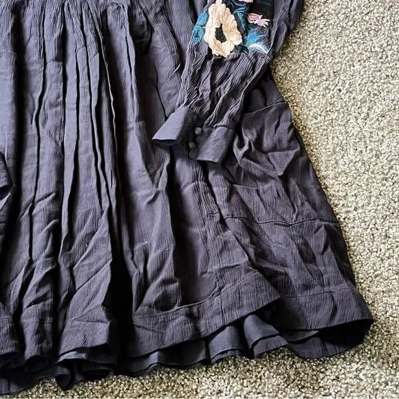 Woman’s Free People Black Smocked Mini Dress with Bishop Sleeves - Picture 4 of 10